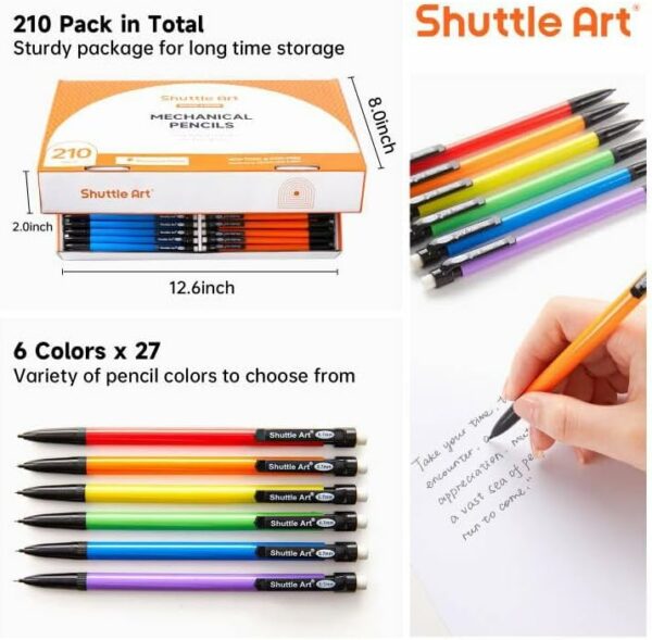 Mechanical Pencils, 210 Pack Bulk Mechanical Pencils 0.7mm Medium Point, HB #2 Lead, Assorted Barrels, Office School Supplies - Image 2